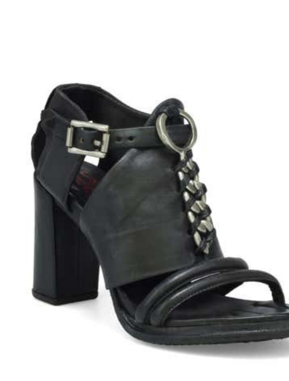 NWOT A.S. 98 Black Genuine Leather Block Heel Sandals